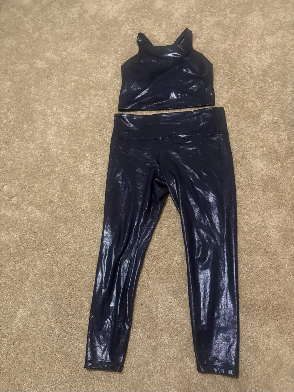 Athleta Shimmery Navy High-Rise Leggings & Crop Tank